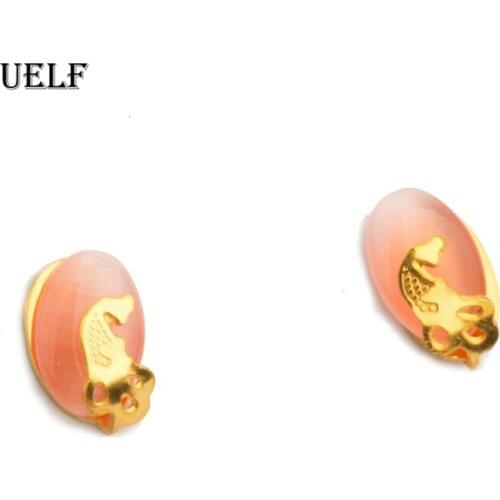 Uelf 2019 New Bohemia Glass Cabochon Peacock Earring Women Fashion Ethnic pink Round Ear Stainless Earrings Brincos Jewelry
