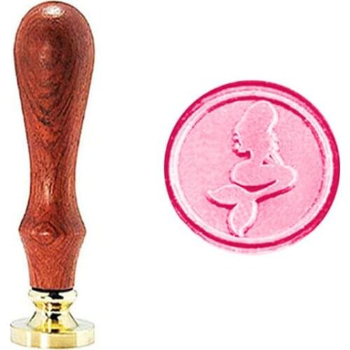 Vintage Pretty Mermaid Custom Picture Logo Wedding Invitation Wax Seal Sealing Stamp Rosewood Handle Set