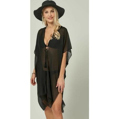 Y-London Women Black Self Tassels Pareo 13108-2 PAREO, trend casual, fashion, sea, swim, swimwear