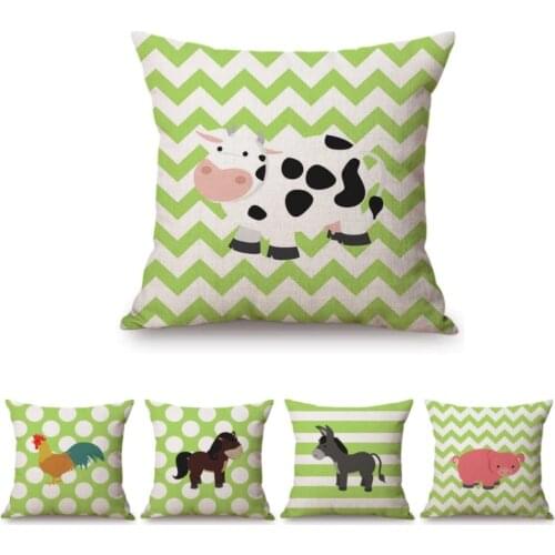 Green Geometric Polka Dots Stripe Chevron Farm Baby Animals Donkey Horse Cute Sofa Throw Pillow Case Kids Children Cushion Cover