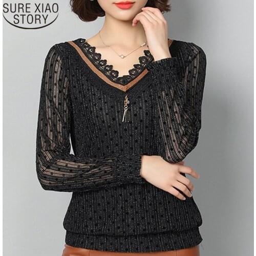 2021 Fashion Autumn New Korean Slim Women Skirt Long Sleeve Thin Women Tops Full Print V-neck Regular Ladies Tops 5922 50