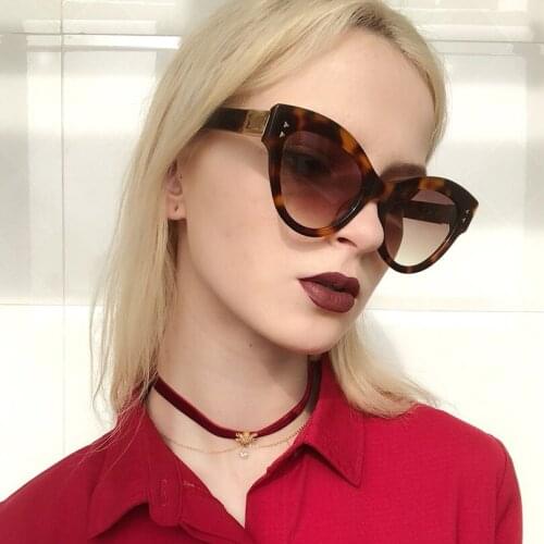Fashion Cat eye sunglasses women leopard frame gradient grey lens eye wear