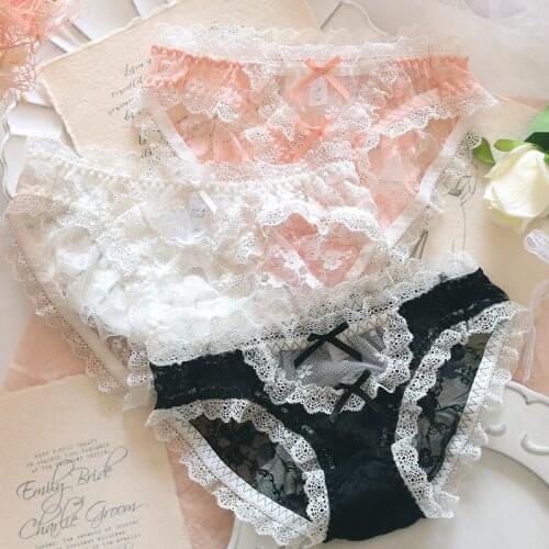 Swee Maid Japanese Girl Underpants Cosplay Korean Sexy Lovely Lace Bow Underwear Medium Low Waist Briefs Lolita Underwear