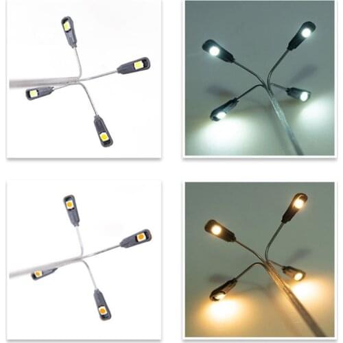 1:87/1:100 Scale Model 4 LED Luminous Street Lamp Lamppost Landscape Light DIY Train Model Decoration Sand Table Model