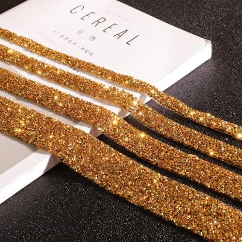 1 Yard 1/1.5/2/3cm Fashion Shiny Rhinestone Tape Trim Resin Crystal Trimming Applicator Ribbon For DIY Shoes Banding Garment Hat