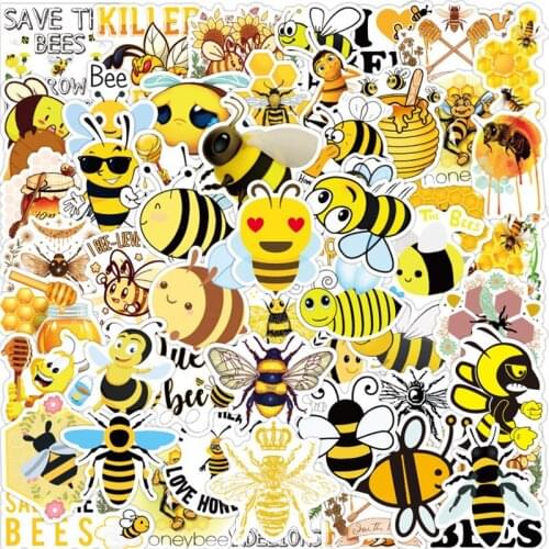 10/30/50Pcs Cute Yellow Cartoons Bee Waterproof PVC Stationery Sticker DIY Luggage Laptop Graffiti Skateboard Children Toy