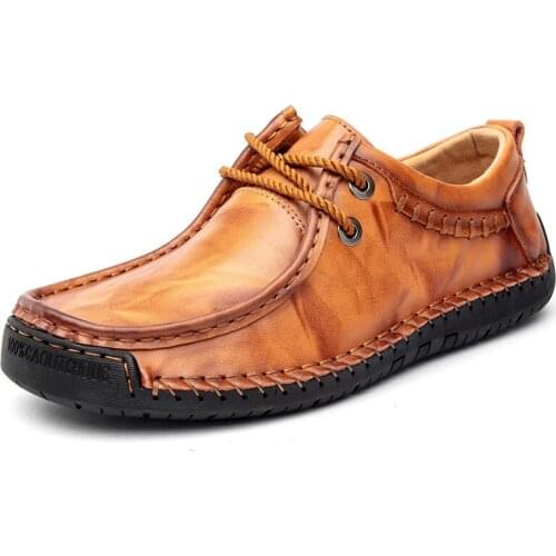 2021 Brand Men Casual Shoes Handmade Leather Shoes Comfortable Mens Shoes Quality Split Leather Classic Concise Male Footwear