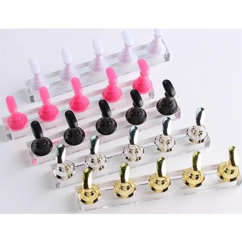 5pcs/Set Magnetic Nail Holder Practice Display Stand Acrylic Crystal Showing Shelf Nail Tool 4 Colors Nail Polish Display Stand