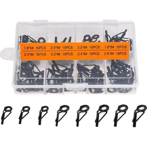 80pcs/set Fishing Rod Guide Rings Replacement Mixed Size Tackle Repair 1.8/2.0/2.2/2.4/2.6cm Diameter 6# 8