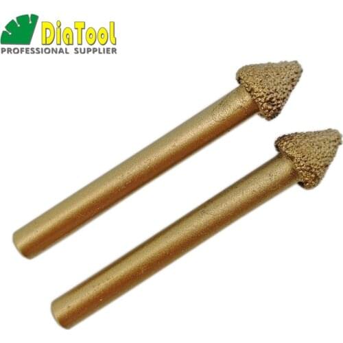 DIATOOL 2PCS CNC Vacuum Brazed Diamond Engraving Bits, 3D Carving Tools, 60 Degree, Shank 6mm