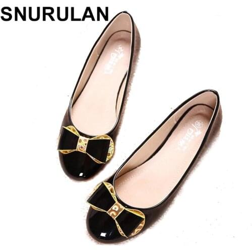 SNURULAN Sweet Candy color round toe flats ladies japanned leather bowknot single shoes shine ballerinas