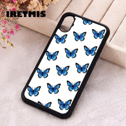 Iretmis 5 5S SE 2020 phone cover cases for iphone 6 6S 7 8 Plus X Xs XR 11 12 Mini Pro Max Silicone TPU Blue Butterfly