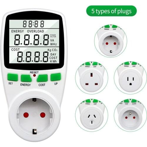 Digital LCD Energy Meter watt meter vu Meter UK EU Plug Kwh Power Meter Electricity Meter Measuring Outlet Analyzer 50% OFF