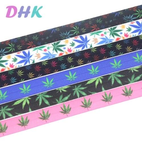 DHK 5/8'' 50yards leaf printed Fold Elastic FOE stretch ribbon hairbow headwear headband DIY OEM S1185