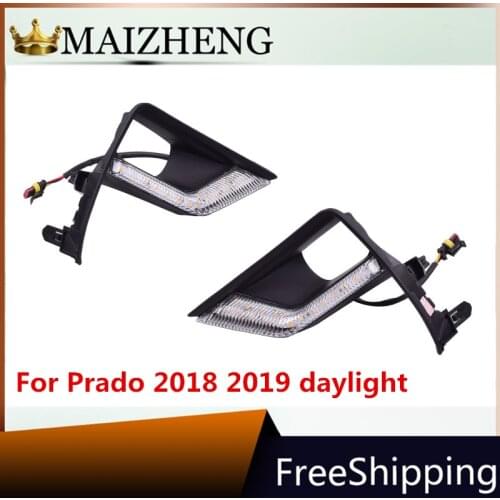 2PCS LED For Toyota Land Cruiser Prado 2018 2019 DRL Daytime Running Light Daylights Fog lamp With Turn Signal Lamp 12V