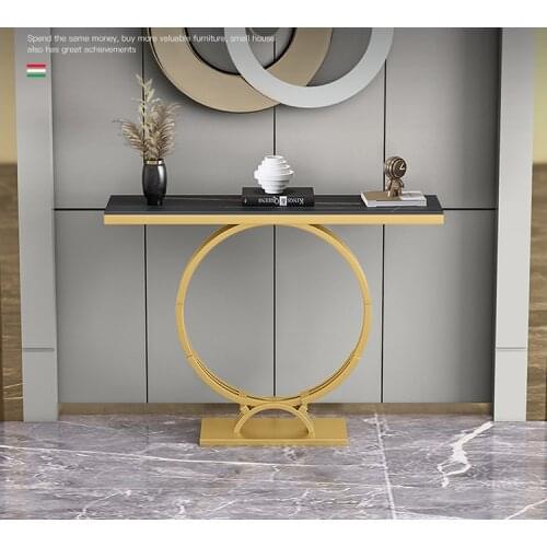 Italian light luxury rock board porch table iron art living room decorative porch platform marble golden porch cabinet Nordic po