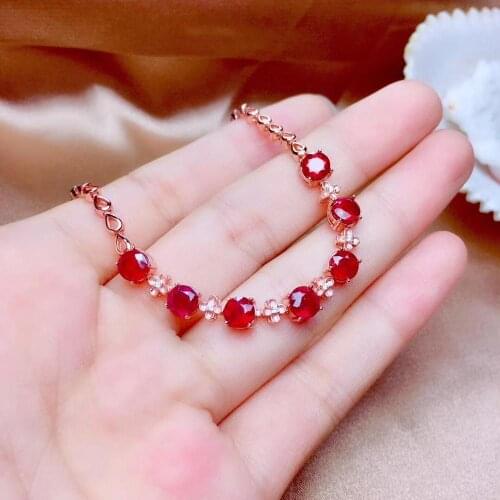 Best Gift Real and Natural Ruby bangle Bracelet Solid S925 Sterling Silver For Women Color GemFine Jewelry