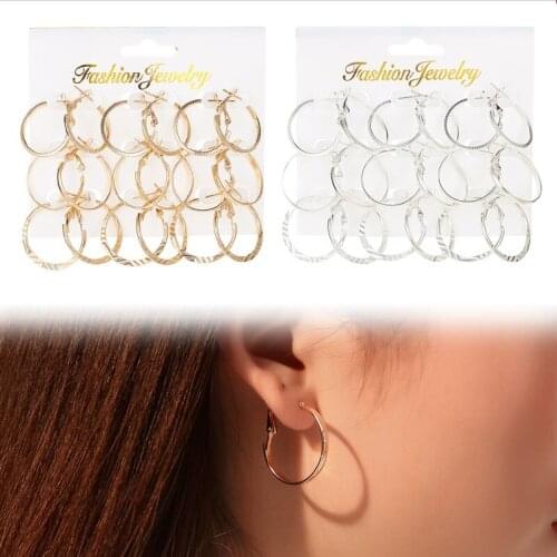 Trendy Circle Hoop Earring Set Fashion Party Oversize Huggie Round Earrings Charm Women Banquet Jewelry Accessories 9 Pcs/set