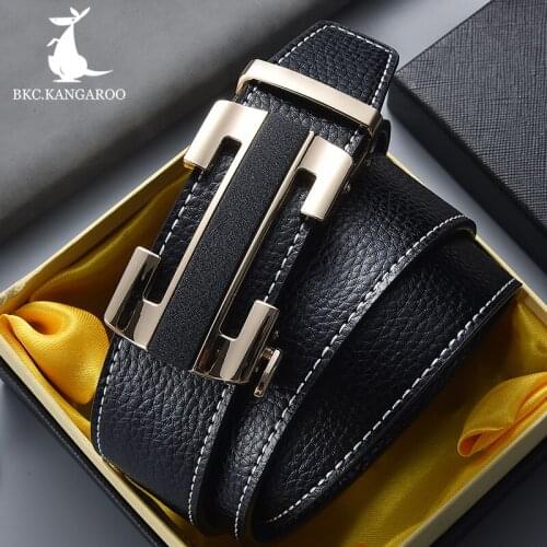 BKC.KANGAROO men belt genuine leather automatic buckle luxury brand male belts black strap original natural cowhide belt for man
