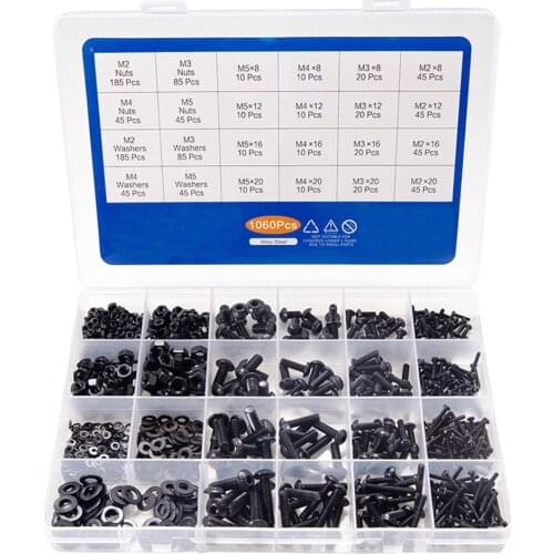1060PCS M2 M3 M4 M5 High Strength 10.9 Grade Round Head Hexagon Socket Screw Set Half Pan Head Hexagon Socket Bolt Boxed