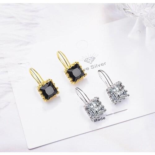 Newest Fresh Simple Stud Earrings For Women Shiny Square Zircon Stone Stud Instagram Hot Trendy Earring Piercing Jewelry Gifts