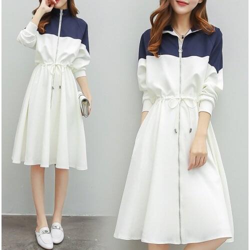 New Womens Spring Dress Mid-Length Sports Casual Dress Women Loose Large Size Stitching All-match White Long Womens Clothing