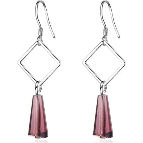 New Sweet Creative Geometric 925 Sterling Silver Jewelry Hollow Square Color Crystal Personality Dangle Earrings SE679