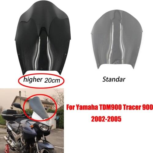 Motorcycle Windshield ABS Windscreen Fairing Wind Deflectors Higher 20cm than Standar For Yamaha TDM900 Tracer 900 2002-2005