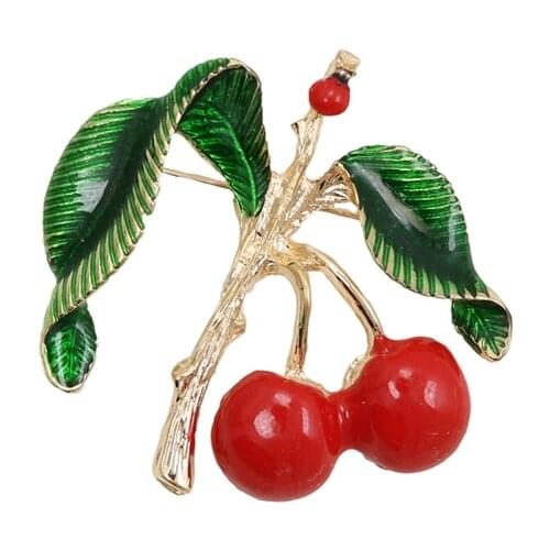OneckOha Enameled Red Cherry Tree Brooches Plant Pin Garment Accessories