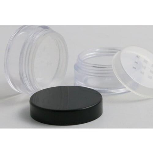 50pcs/lot 10g Plastic Loose Powder Jar with Sifter Black Cap Empty Cosmetic Container Makeup Compact Portable Powder Box