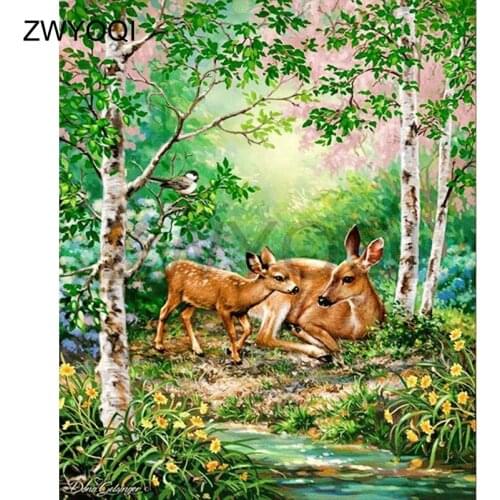Full Round Diamond mosaic Deer forest 5DDIY Diamond embroidery Cross stitch Deer forest Full Square Diamond painting Deer forest