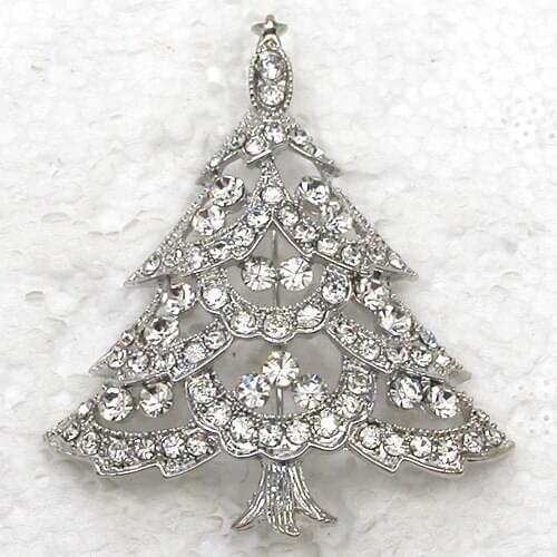 Clear Rhinestone Christmas Tree brooch Christmas gift party Pin brooches C666 A