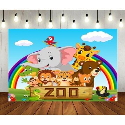 Photo Studio Props Photography Backdrop Cartoon Zoo Animals With Vinyl Background Kids Birthday Party Decoration
