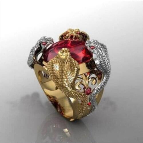 Luxury Domineering Men Gold and Silver Color Python Rings Fashion CZ Red Crystal 4 Guard Cobra Rhinestone Men Wedding Jewelry