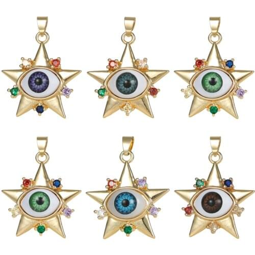 DIY Eyes Earrings Bracelets Supplies Blue Evil Eye Star Shape Charms Pendants Inlaid Zircon For Handmade Necklace Jewelry Making