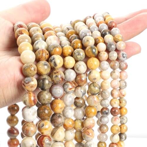 Fctory Price Natural Stone Beads Smooth Crazy Agates Round Loose Spacer Bead for Bracelet Jewelry Making Strand 4/6/8/10/12MM
