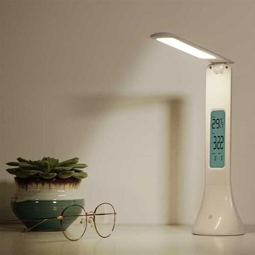 ABNT LED Desk Lamp Foldable Dimmable Touch Table Lamp With Calendar Temperature Alarm Clock Table Light Night Lights