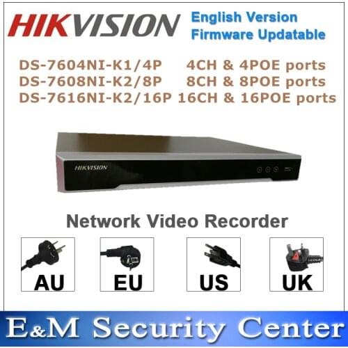 Origianl Hikvision English NVR DS-7604NI-K1/4P DS-7608NI-K2/8P DS-7616NI-K2/16P Embedded 4K POE Network Video Recorder