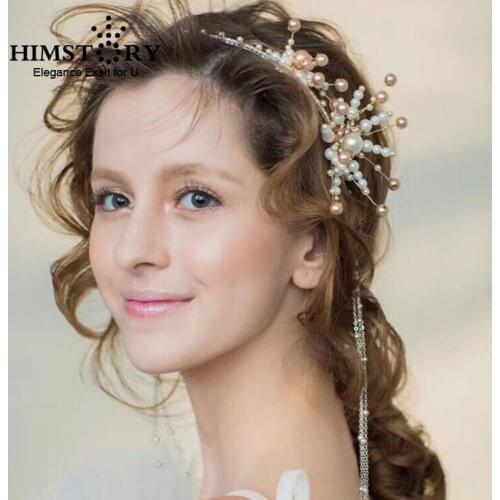 Vintage Handmade Pearl Hairband Floral Long Tassel Tiara Wedding Accessories Bridal Hair Accessories Retro Headbands Crown
