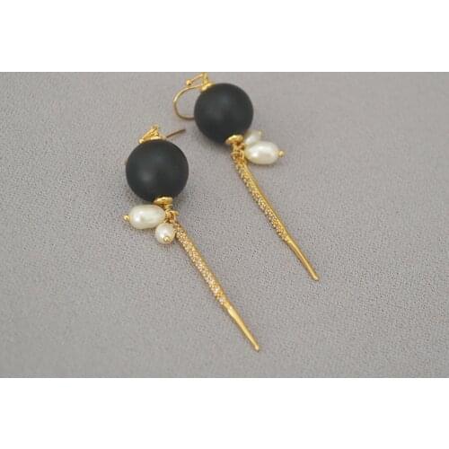 Baroque Freshwater Pearl Black Wood Beads Long Sharp Tassels Unusual Accessories Hanging Earrings For Women Vintage Jewelry