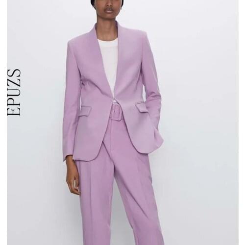 ZA 2021 women blazer Coat Vintage Long Sleeve purple blazer femenino single button office suit jacket korean blazer mujer