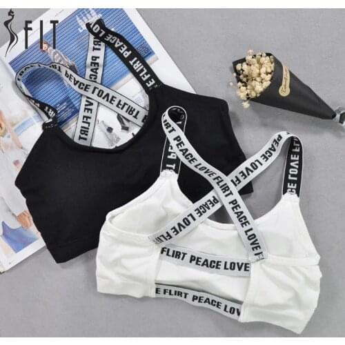 Women Sport Bra Fitness Top Letters Yoga Bra For Cup A-D Black White Running Yoga Gym Fitness Crop Top Women Push Up Sports Bras