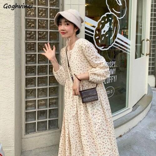 Long Sleeve Dress Women Floral Pleated Casual Loose Elegant Japanese Womens Maxi Dresses Students Sweet Spring Summer Vestidoes