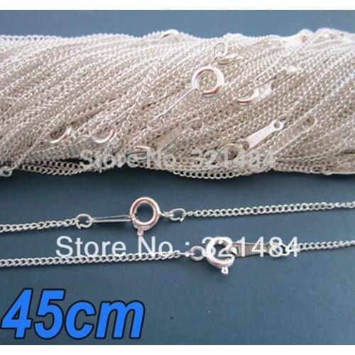 100pcs 2mm 45cm length Silver Plated Curb chain necklace with ring clasp link connector DIY jewelry findings accessories