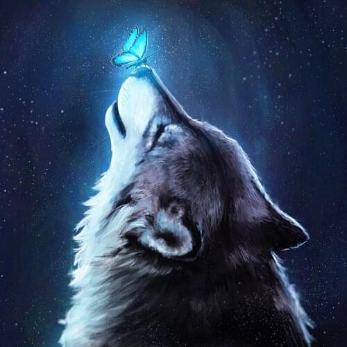 Diamond Mosaic Diy Diamond Embroidery Animal Cross Stitch Wolf And Butterfly Looking Up Diamond Painting Hobby Gift Rp949