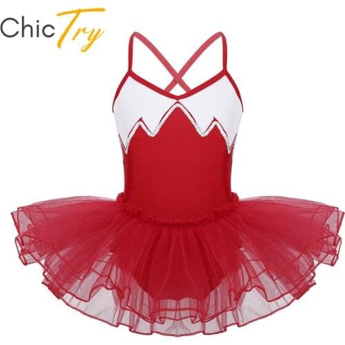 ChicTry Kids Teens Sequins Professional Ballet Tutu Dress Girls Spaghetti Straps Gymnastics Ballet Leotard Stage Dance Costume