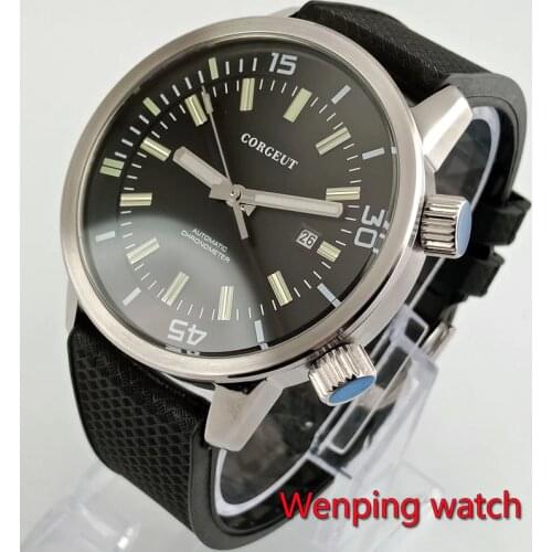 Corgeut 45mm Business black Dial Inside Bezel Setting Movement mechanical Automatic Date Day mens Watch W2801