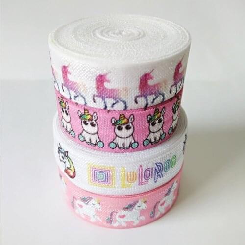 16mm 5 yards/color home decorations ribbon unicorn printed stretch webbing fold over elastic cartoon ribbon