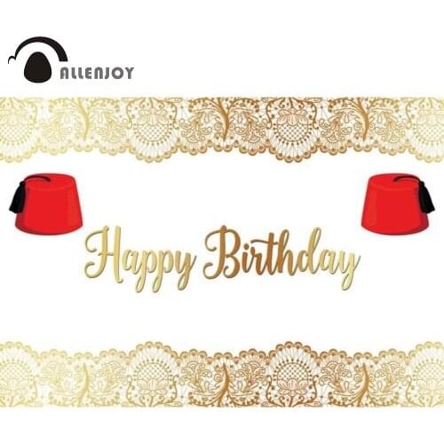 Allenjoy Happy Birthday Party Hat Backdrop Gold Flower Boy Holy Communion Baptism Baby Shower Decoration Background Photocall