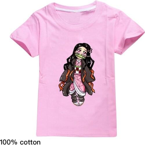 Japan Style Kimetsu No Yaiba Anime T-Shirt Children Clothes 100% Cotoon Cute Demon Slayer Kid T Shirts Tee Shirt Enfant Fille